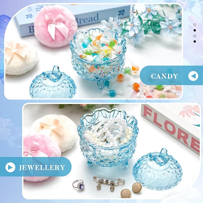 Tioncy 3 Pcs Large Body Powder Puff and Container Valentine's Day gift Powder Container with Puff Crystal Case Soft Washable Reusable Velour Face Body Glitter Wet Dry Makeup(Butterfly,Blue)