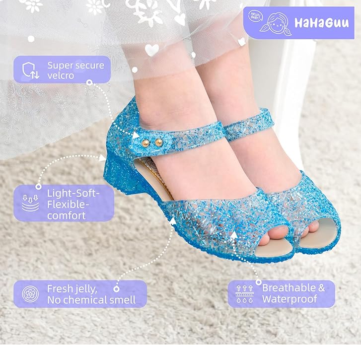 Princess Jelly Flats Shoes Girls Birthday Party Heels Snow Queen Cosplay Costumes Dress Up Sandals for Toddler Little Girls Big Kids