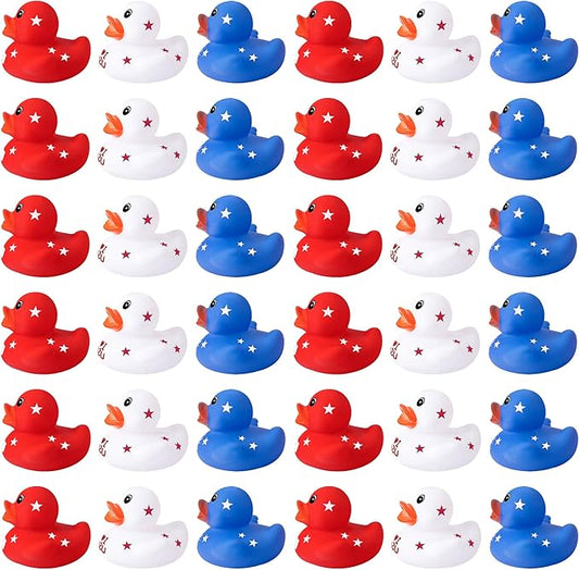 36 Pcs Patriotic Rubber Ducks, 4th of July Rubber Duck,2 Inch Red White Blue Star Float Ducky for Independence Day,Memorial Day Baby Shower Pool Party