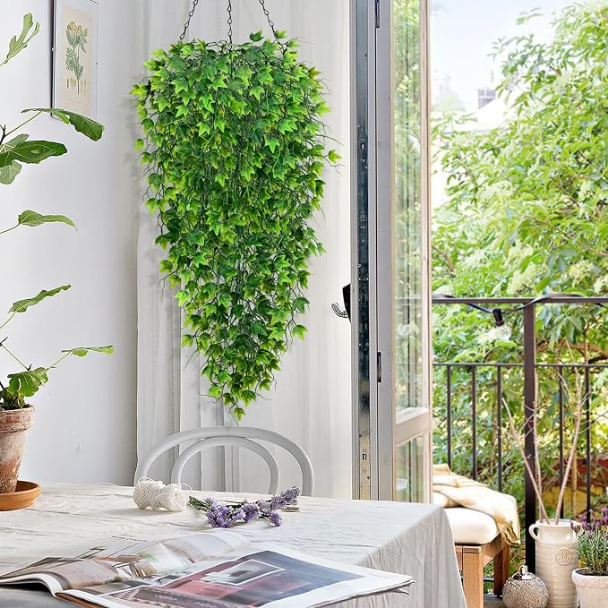 Waipfaru Artificial Hanging Ivy for Outdoors, 4pcs Faux Vines Greenery | Fake Hanging Plants for Wall Home Bedroom Living Aesthetic Kitchen Office Aesthetic Kitchen Indoor Outdoor Decor