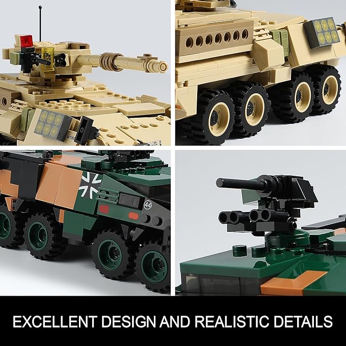 Boxer & Stryker Military Vehicles Building Sets Compatible with Lego, Armored Tank Model Kit for Kids, Great Army Toys for Boys and Girls, Teens Ages 8+