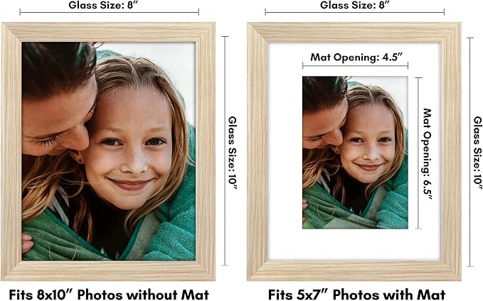 Americanflat 8x10 Picture Frame - Matted to 5x7 - Natural Oak | Engineered Wood construction, Shatter-resistant glass, wall or tabletop display with included easel