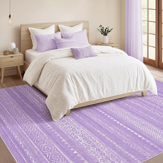 Nakagishi Boho 5x7 Area Rug Living Room Rugs Machine Washable Purple | Soft, Pet & Kid Friendly, Carpet for Living Room/Bedroom/Office/Kitchen/Nursery, Daily Home Decor Stain Resistant Moroccan