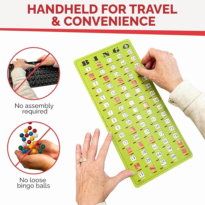 MR CHIPS Jam-Proof Finger Tip Master Bingo Card with Sliding Windows Large Cardboard Calling Cards Green Style