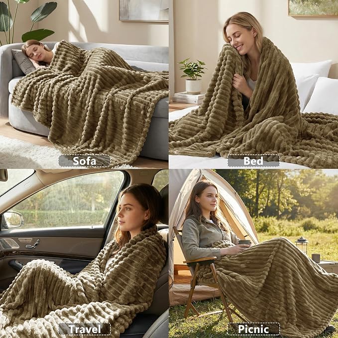 HIMEET Camel Twin Blanket for Bed, 300GSM Ribbed Fleece, 60 x 80 Inches | Ultra Soft Flannel, All-Season Lightweight Warmth, Bed Layering Pick & Dorm Essential, Gift for Men & Women, Machine Washable