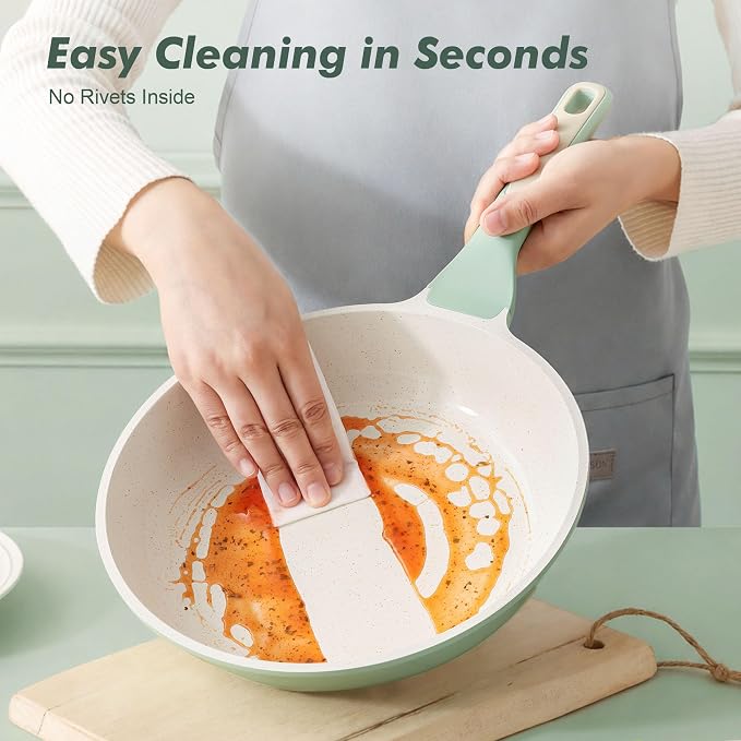 SENSARTE 9.5In Nonstick Ceramic Frying Pan with Lid, PFAS/PTFE Free, Green | Ceramic Omelette Pan Skillet, Healthy Non-toxic Chef's Pan, Induction Compatible Pan, Heat Resistant Handle
