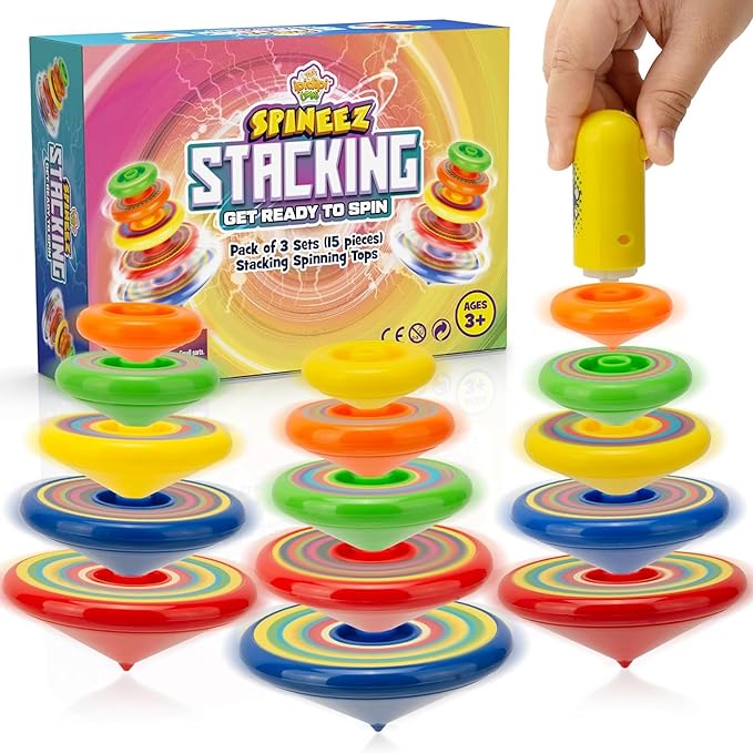 IPIDIPI TOYS Spineez Stacking Spinning Tops for Kids – Set of 3, 15-Piece UFO Spinner Toys – Halloween Toys for Trick or Treat, Halloween Goodie Bag Stuffers, Birthday Party Favors for Boys & Girls