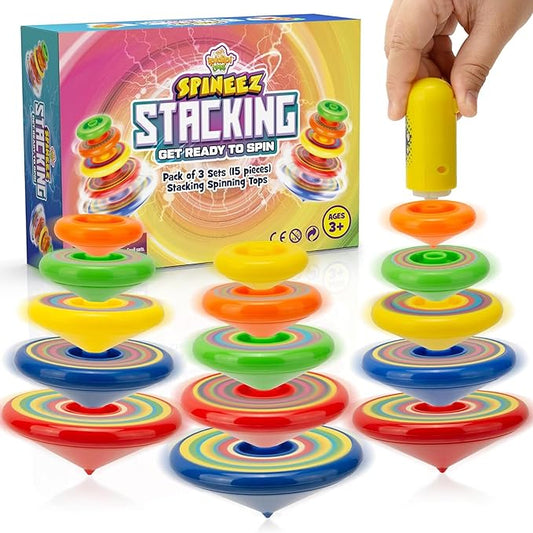 IPIDIPI TOYS Spineez Stacking Spinning Tops for Kids – Set of 3, 15-Piece UFO Spinner Toys – Halloween Toys for Trick or Treat, Halloween Goodie Bag Stuffers, Birthday Party Favors for Boys & Girls