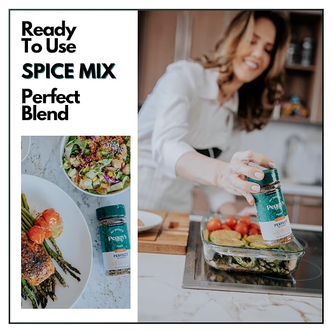My Secrets Peggy's Food Perfect Seasoning Mix - 100% No Sodium Spice Blend - Salt Free All-Purpose Herb & Vegetable Seasoning for Eggs, Poultry, and Veggies - Gourmet Salt Substitute - 4.2 oz