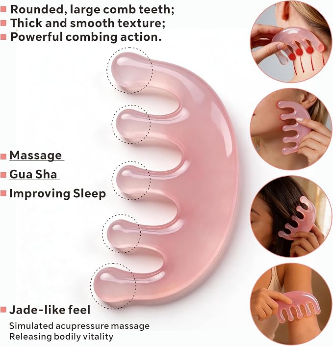 4 Pcs All-in-One Head Massager Set: Scalp Comb, Gua Sha, Octopus & Five Claw Tool for Stress Relief, Relaxation, Acupressure - Gift for Christmas, Birthday, Mother's Day, Father's Day (Pink)