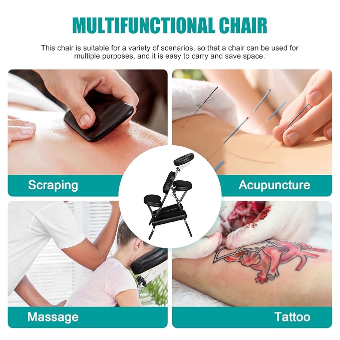 Nova Microdermabrasion Portable Massage Chair Foldable Tattoo Therapy Chair 4 Inches Thickness Sponge Face Cradle Spa Salon Massage Chair (Black)