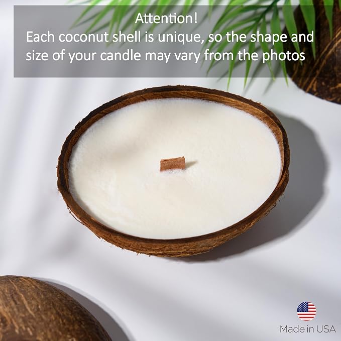 – Set of 2 Separate Scented Candles Clearance | Coconut Shell Soy Wax Candle with Wooden Wick | Candles for Home Décor | Gift Idea for Women (Coffee/Salted Caramel)