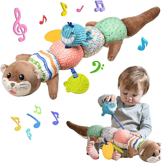TUMAMA Baby Toy 0-6 Months - Tummy Time Plush Otter Sensory Toy, a Great First Birthday Gift for Boys and Girls Aged 3-12 Months