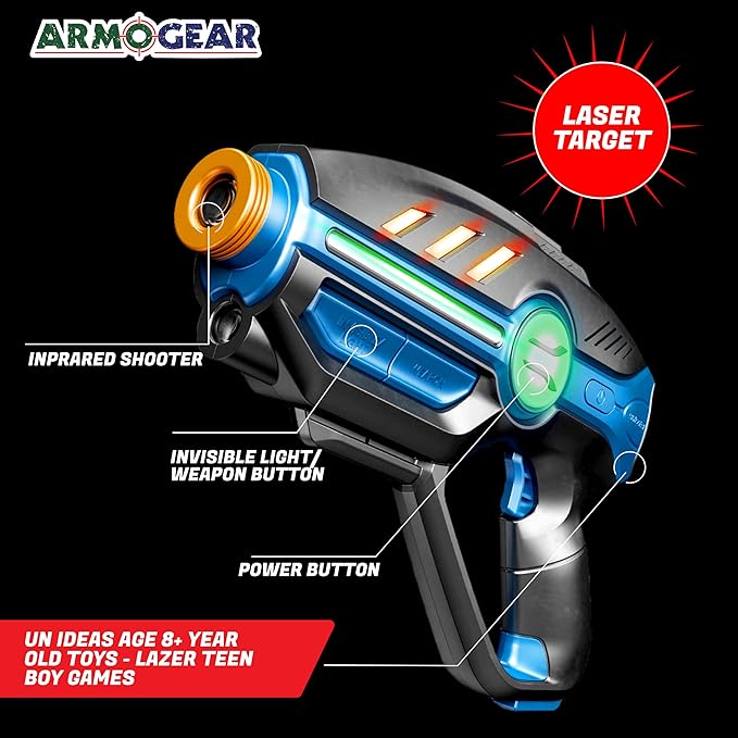 Laser Tag Set for Kids, Teens & Adults - 4 Blasters + 4 Vest Sensors with 4 Multi-Game Modes - Fun Ideas Age 8+ Year Old Toys - Lazer Teen Boy Games - Boys & Girls Outdoor Teenage Group Activities