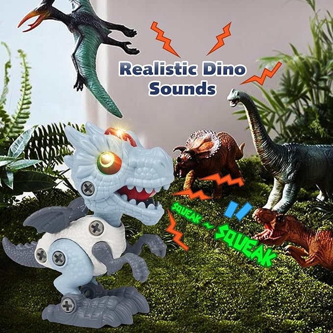 Dinosaur Take Apart Toys for Kids 3-5, STEM Building Construction With Sound and Light, Party Christmas Birthday Gifts for 3-8 Year Old Boys