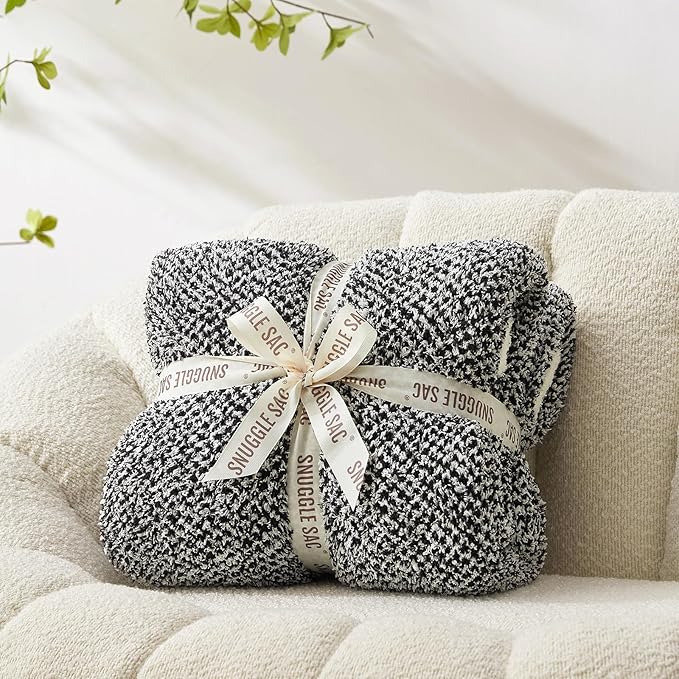 Snuggle Sac Super Soft & Reversible Heather Black Throw - Oversized Cozy Knit Blanket for Bed, Sofa, Living Room, Twin Size (60x80 Inches)