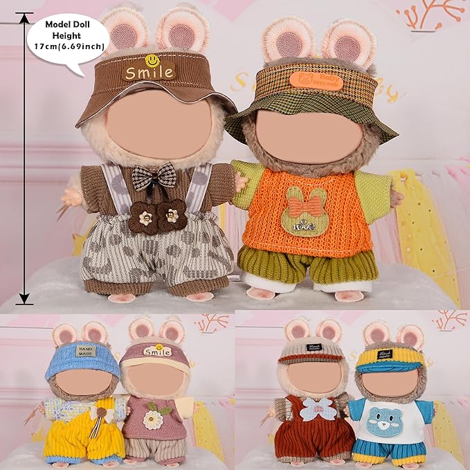 ebuddy 6 Pack Doll Clothes Set for 17cm Plush Dolls - Charming Outfit Set Adorable Doll Clothing Collection (No Doll No Glasses)