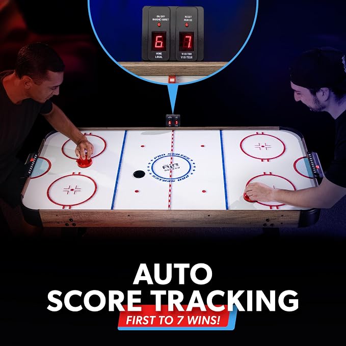 GoSports 48 Inch Air Hockey Arcade Table - Oak or Black - Includes 2 Pushers, 3 Pucks, AC Motor, and LED Scoreboard