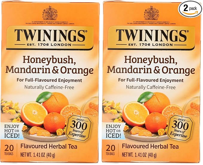 Twinings Honeybush, Mandarin, & Orange Herbal Tea Individually Wrapped Bags, Naturally Caffeine-Free, Enjoy Hot or Iced, 20 Teabags, 20 Count (Pack of 2)