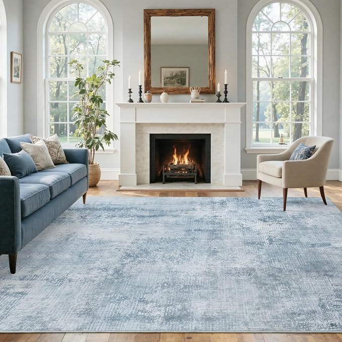 6x9 Ft Large Area Rugs for Living Room, Soft Non-Slip Washable Rugs Modern Abstract Pattern Carpet for Bedroom Indoor Floor Nursery Home Decor (Blue)