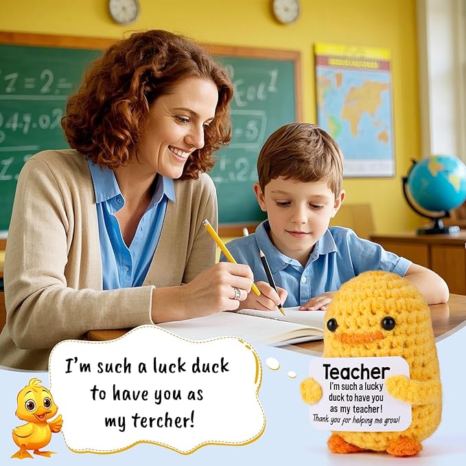 MBL Teacher Appreciation Gifts for Women - Thank You for Helping Me Grow, Handmade Crochet Duck Christmas Stocking Stuffers Xmas for Women Teachers Day, End of Year, Last Day of School