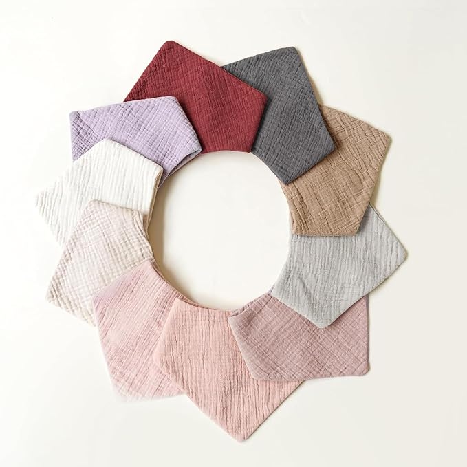 Konssy Muslin Baby Bibs 10 Pack Baby Bandana Drool Bibs 100% Cotton for Unisex Boys Girls