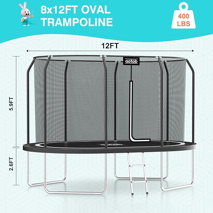 AOTOB 8×12 FT ，8×14 FT Rectangle Trampoline - Perfect Outdoor Large Trampolines for Kids - Gymnastics Style Trampoline with Enclosure Net - Supports Up to 440 lbs