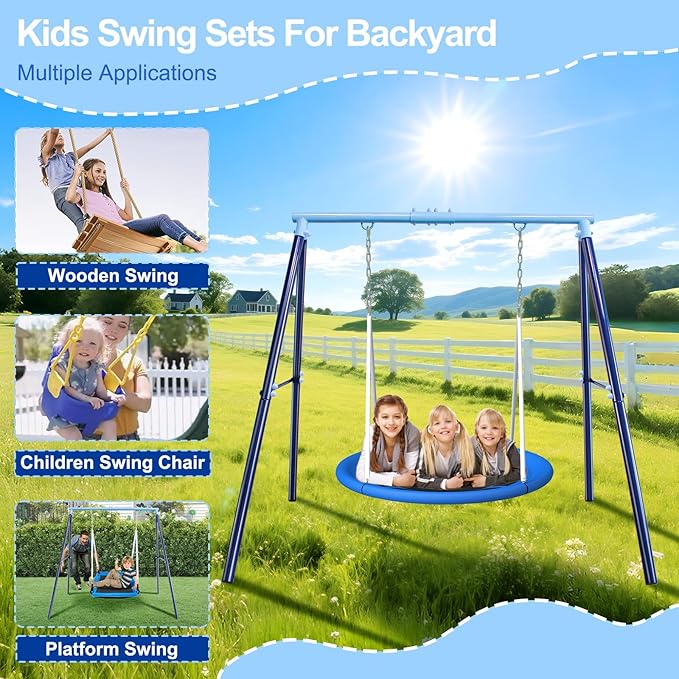 JYGOPLA Heavy Duty 500lbs Saucer Swing Set - Outdoor Metal Frame Playground Equipment for Backyard, Includes 45'' Tree Swing & Adjustable Steel Stand - Kids/Toddlers Age 3-12