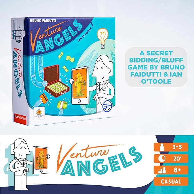 GameHead Venture Angels, Casual Bidding & Bluffing Board Game for 3-5 Players, Ages 8+, Strategic Investment & Reputation Building, Fast Paced 20 Minute Play Time, Fun and Travel Friendly