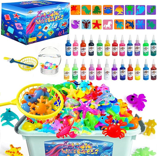 Blissofun Magic Water Elf Toy Kit, Aqua Fairy Water Gel Kit with 24 Magic Gels, 16 Sea Creature Molds Arts & Crafts DIY STEM for Kids Ages 3+, Christmas Gifts, Birthday Gifts, Party Favors(24 Color)