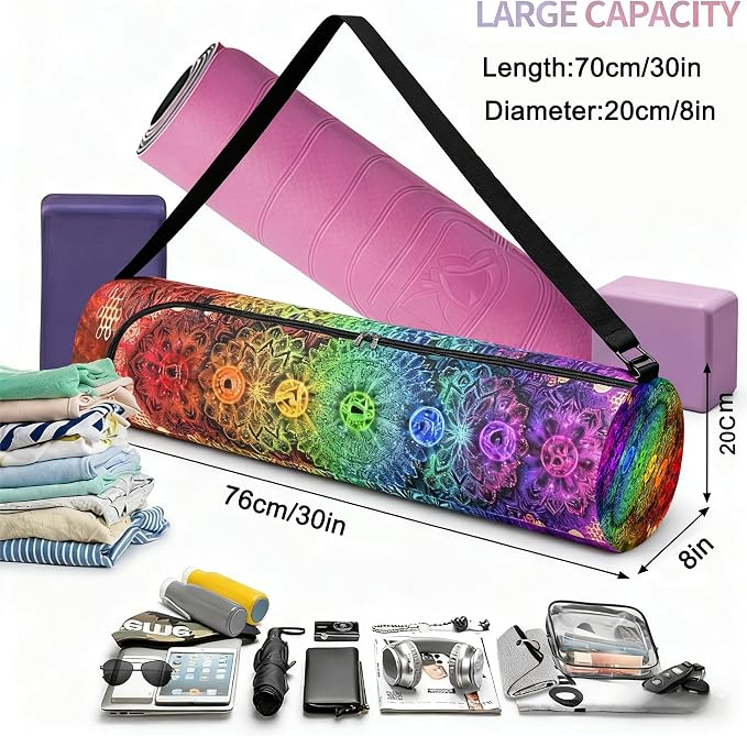 Spacious Extra Large Storage Yoga Mat Bag | Huge Capacity Mandala Gym Tote - Waterproof Wear-Resistant Carrier Strap Pilates