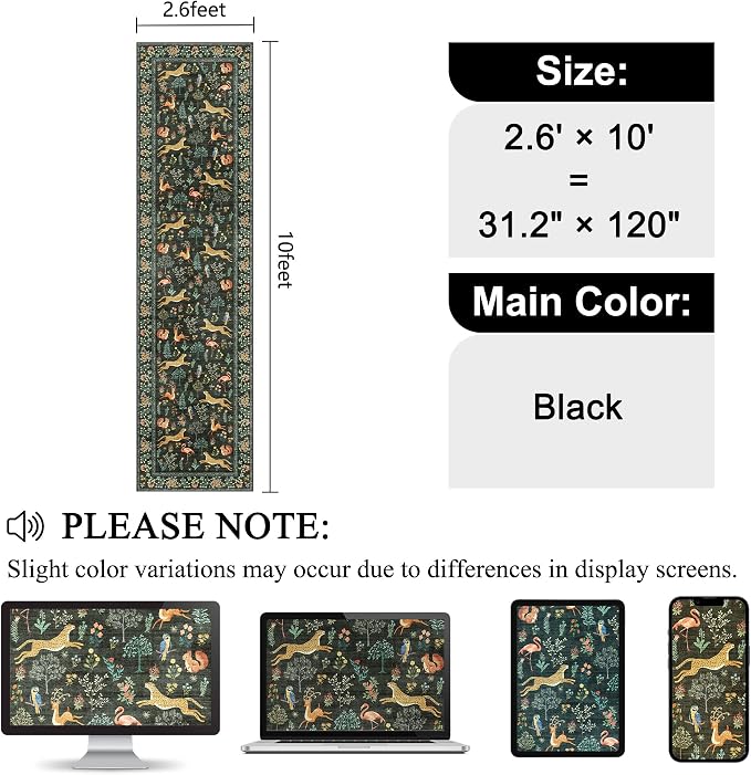 DUKINO 2.6x10 Washable Runner Rug, Non Slip Animal Rug for Hallway, Black | Soft, Low Pile, Non-Shedding Indoor Carpet Runner for Entryway, Kitchen, Bedroom, Bathroom, Pet Friendly, Stain Resistant