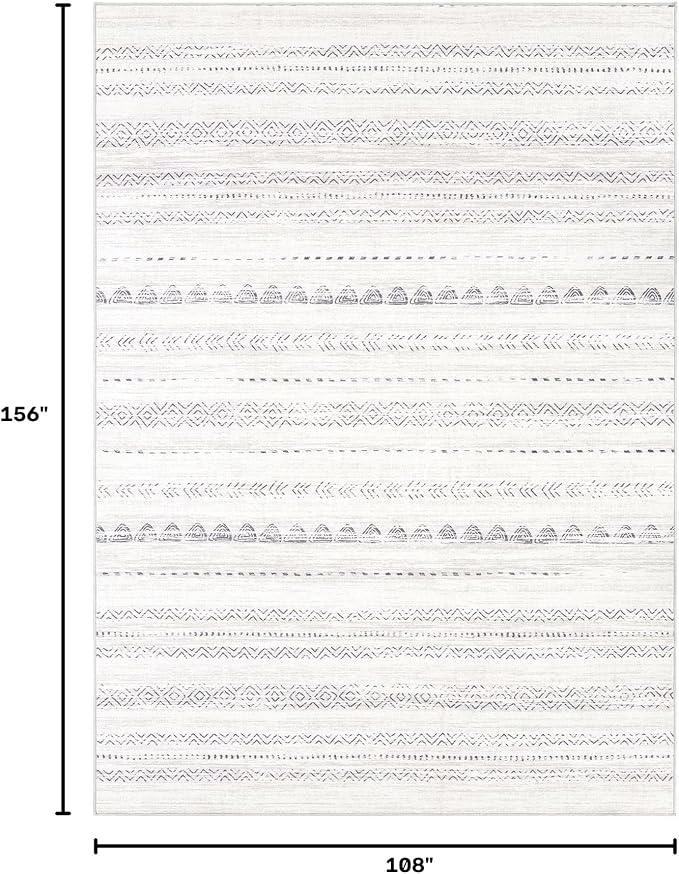 Nakagishi 9x13 Area Rugs Living Room: Washable Boho Large Neutral Soft Farmhouse Rug Stain Resistant Modern Moroccan Non-Slip Indoor Carpet for Bedroom Nursery Kids Playroom Office Dining Room- Grey