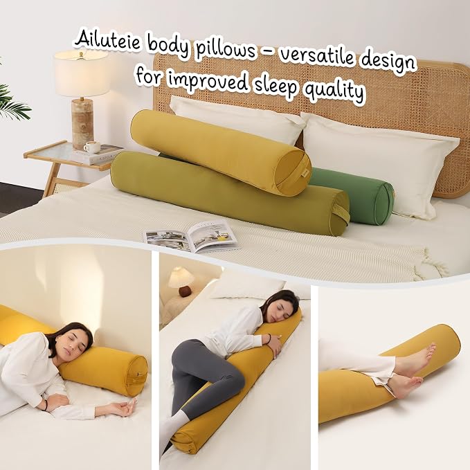 Body Pillow for Adults,Long Round Pillow,Big Cylindrical Pillow,Large Full Bolster Pillows for Side Sleepers (Honey Yellow, 47.24"*7.87")