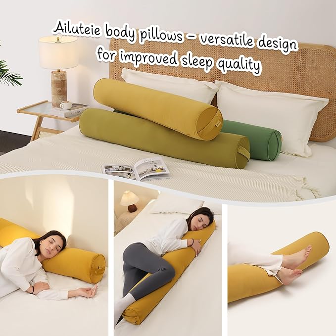 Body Pillow for Adults,Long Round Pillow,Big Cylindrical Pillow,Large Full Bolster Pillows for Side Sleepers (Honey Yellow, 39.37"*7.87")