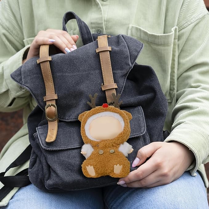 Clothes for 17cm Doll, Brown Deer Hoodie Outfit for 6.7 Inch Plush Dolls – Cute Animal-Themed Jumpsuit Costume for Dress Up Display Photography Accessories Gifts for Collectors(No Doll Included)