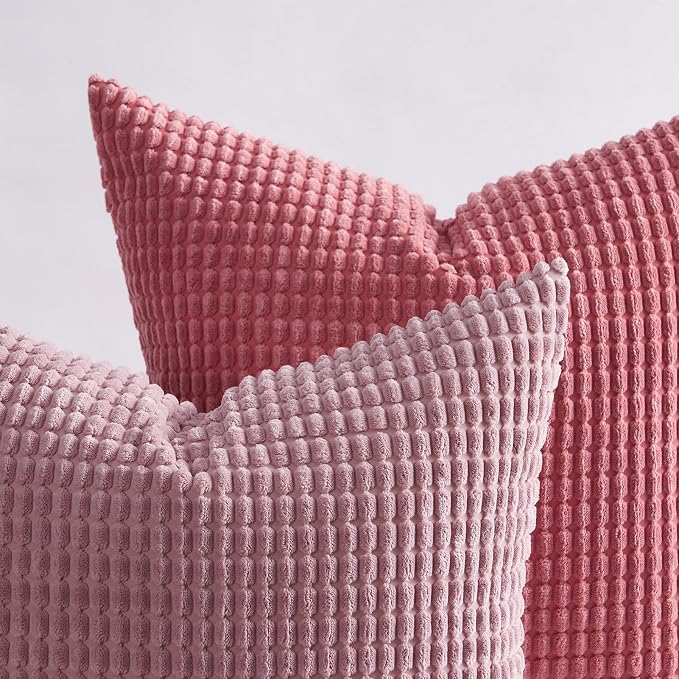 Topfinel 4 Packs Pink Decorative Throw Pillow Covers 24x24 Inch for Living Room Couch Bed Sofa, Boho Western Farmhouse Home Decor, Square Soft Moss Corduroy Fall Cushion Case 60x60 cm
