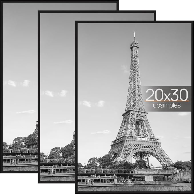 upsimples 20x30 Picture Frame Black 3 Pack, Scratch-Proof Poster Frames 20 x 30 for Photo Gallery - Slide-In Strips, Horizontal or Vertical Wall Mounting | Gallery Wall 20 x 30 Picture Frames Set for Family, Wedding, Christmas, Easy to Change Photos