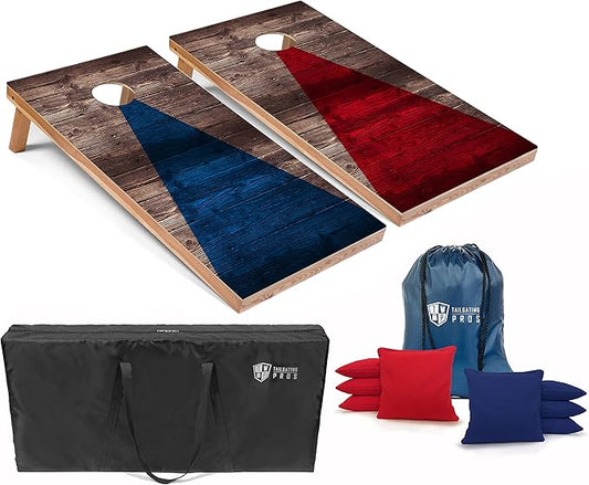 Tailgating Pros American Themed Lightweight Corn Hole Board Set w/Multicolored LED Rings, Bean, Bags, and Carrying Case - 4'x2' Cornhole Toss