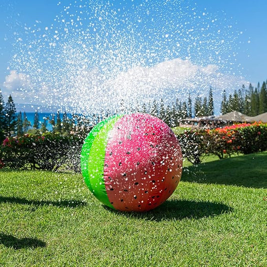 PoolCandy Giant Watermelon Inflatable Sprinkler Ball, Large Backyard Water Sprayer Beach Ball Lawn Toy, Connects to Garden Hose for Kids Adults Summer Outdoor Fun