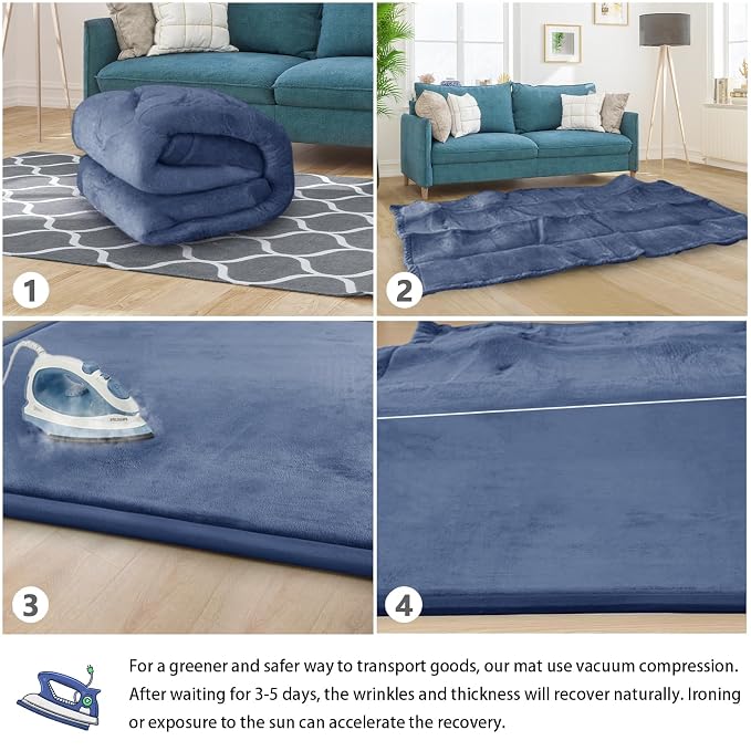 Baby Play Mat for Floor Nursery Rug Muscle Mat Area Rug Playroom Rug 79"x79" Playpen Mat Elastic Foam 1.3" Thick Crawling Mat for Babies,Toddlers, Infants, Kids,Sapphire Blue