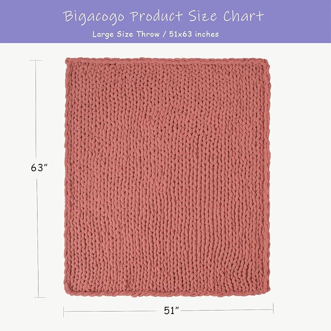Bigacogo Chunky Knit Throw Blanket for Couch, 51x63 inches, Antique Red | Hand Knit with Jumbo Chenille, Soft Breathable Cable Knit for Sofa Bed Living Room, Machine Washable, Gift for Mom Friend