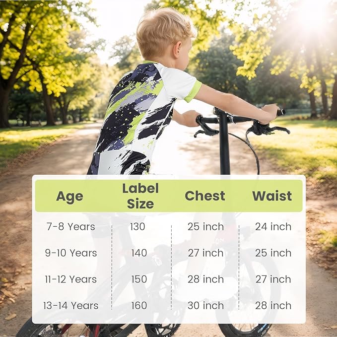 Gogokids Boys Cycling Jersey Youth Bike Suit with 3D Cushion, Kids Teen Short Sleeve Bicycle Clothes