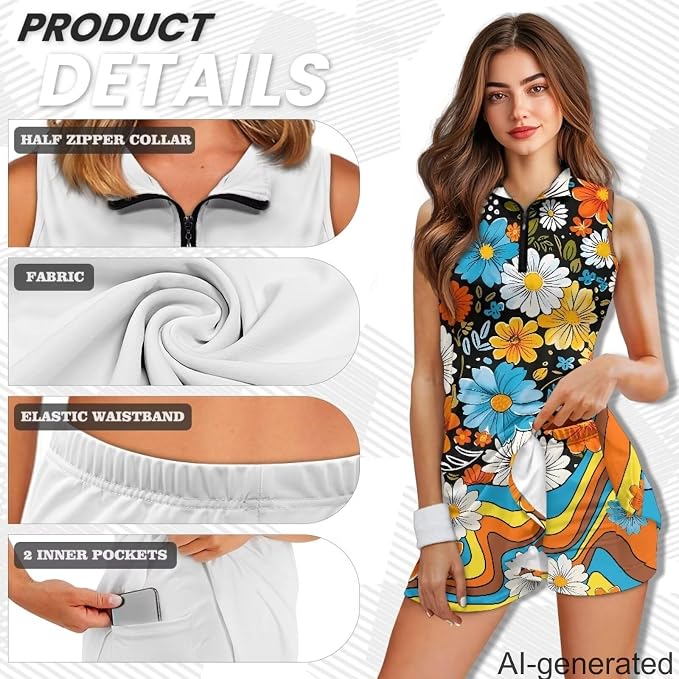 Golf Dress Tennis Dresses for Women with Built in Shorts and Pockets Sleeveless Athletic Dress Workout Dress