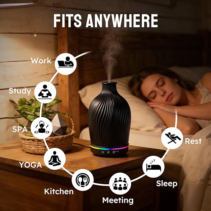 Essential Oil Diffuser 150ml,Resin Diffuser Ultrasonic Aromatherapy Humidifier with 1/2/4H Timer, 7 Color Lights, Auto Shut-Off, Whisper-Quiet for Home Bedroom Office