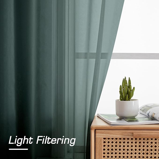 OWENIE Green Sheer Curtain 96 Inches Long 2 Panels Set for Christmas Decoration, Light Filtering Clear Sheer Curtain 95 for Bedroom/Living Room, 2Pcs, Each 42" W x 96" L