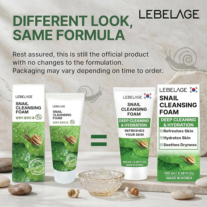 LEBELAGE Korean Snail Facial Cleanser 3.38 oz | Cleansing Foam Face Wash | Low pH Gentle Hydrating Daily Facial Cleanser Sensitive Skin | Deep Cleansing Foaming Cleanser, Pore Care-All Skin Types