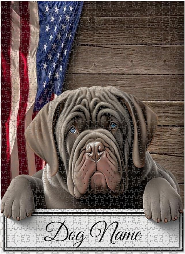Custom Wooden Jigsaw Puzzles with Your Dog's Name on Neapolitan Mastiff Art Print - 300 500 1000PCS Puzzles Game and Home Wall Decor