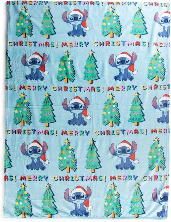 Jay Franco Kids Christmas Hugger Set – 12" Plush Pillow Buddy & 46" x 60" Fleece Throw Blanket, Ultra-Soft Bedding & Travel Set, Holiday Bedroom & Couch Décor, Blue - Stitch