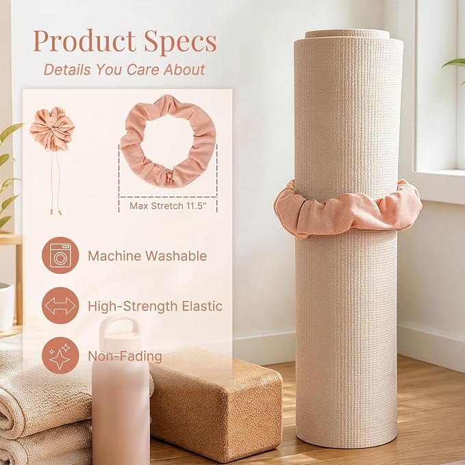 Aolamegs Adjustable Yoga Mat Scrunchie, 2-in-1 Mat Strap and Hair Tie, Fits All Standard & Extra Thick Yoga Mats